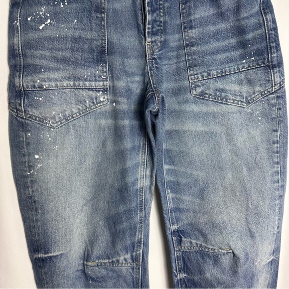 We The Free Moxie Low Slung Pull-on Barrel Jeans 25 Paint Splatter Drawstring - Picture 11 of 16
